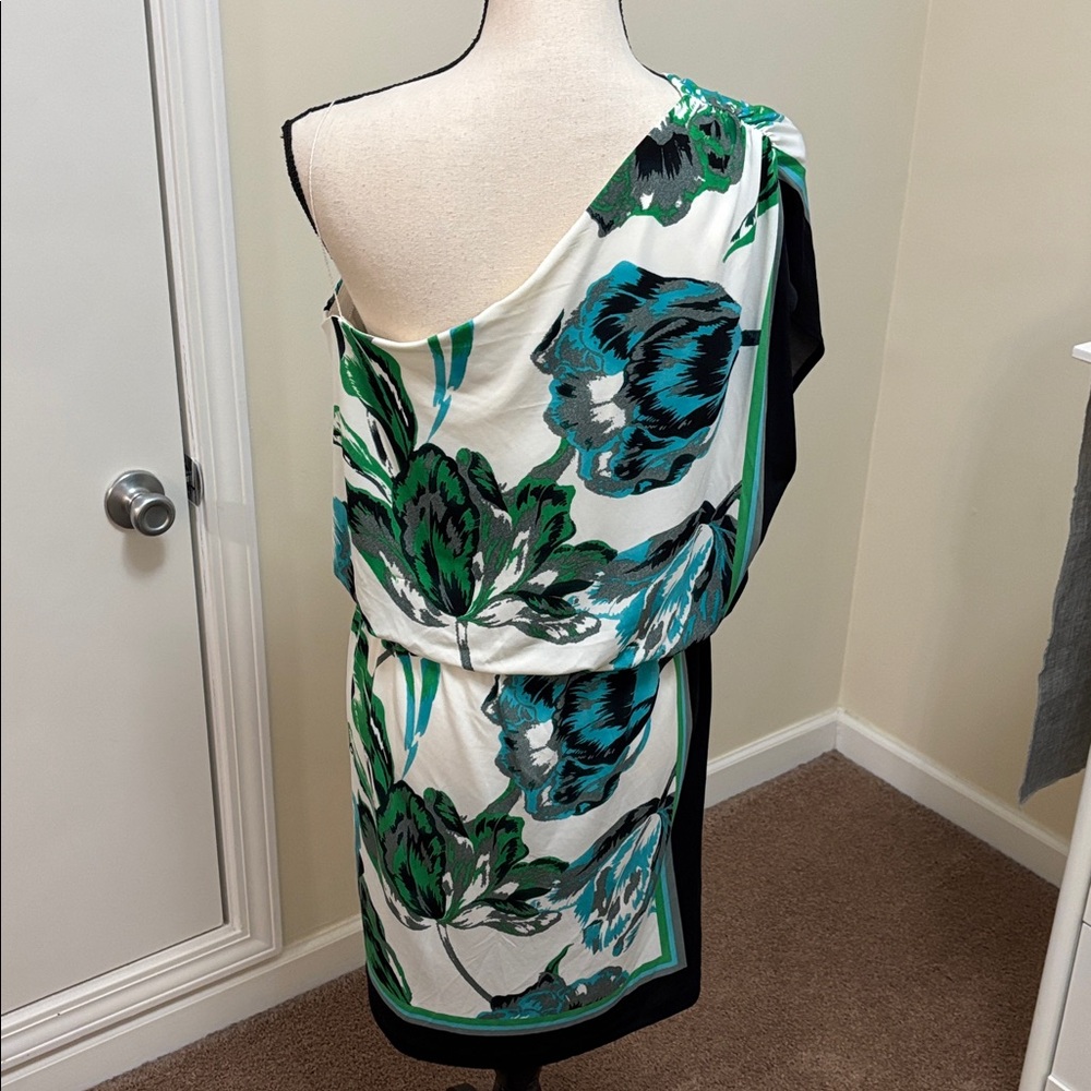 Dress Barn One-Shoulder Green and Blue Floral Dress size 12 - Picture 5 of 9
